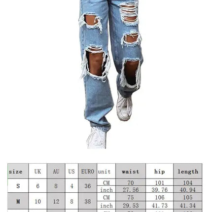 Ladies Ripped Wash Style Denim Trousers