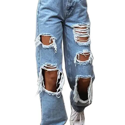 Ladies Ripped Wash Style Denim Trousers