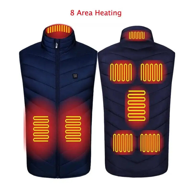 Winter Men Stand-up Collar XXXL / red 9pcs heated Cotton Vest