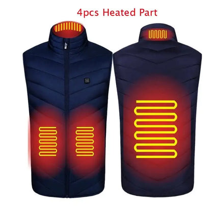 Winter Men Stand-up Collar XXL / red 9pcs heated Cotton Vest