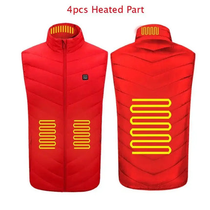 Winter Men Stand-up Collar XXL / red 8pcs heated Cotton Vest